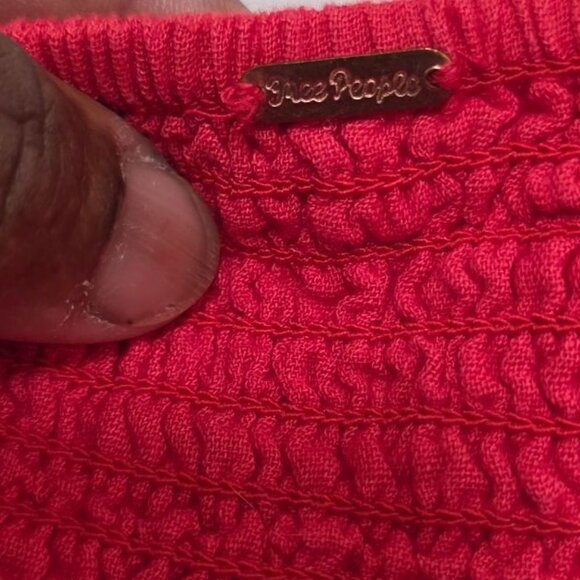 Free People Red Cross Of Sunlight Beach Tiered Mini Dress Puff Sleeves & Smocked - Picture 6 of 6